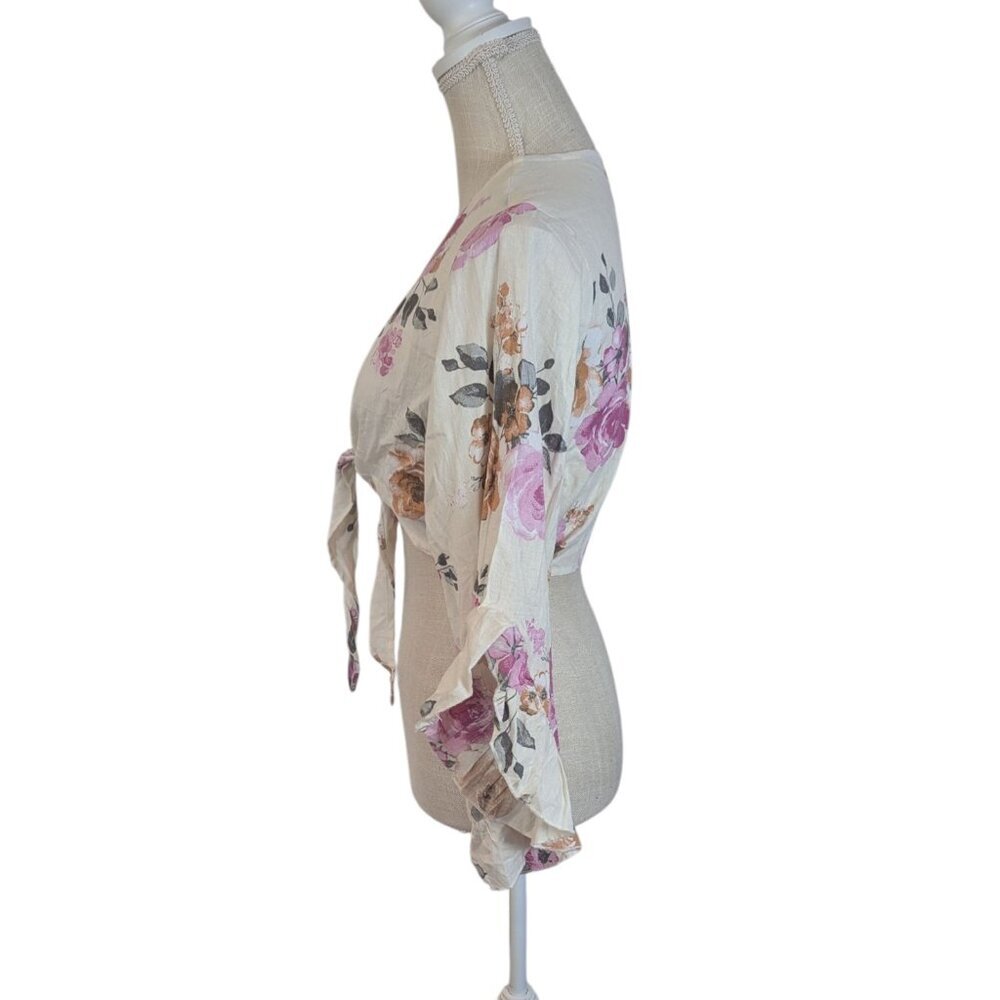 Spoon Jeans White Floral Tie Crop Top Shrug Large - Picture 3 of 4